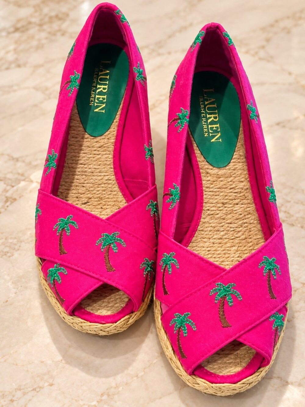 Ralph Lauren Palm Tree Peep Toe Wedge